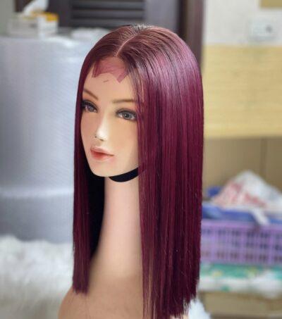 closure wig bone straight red color