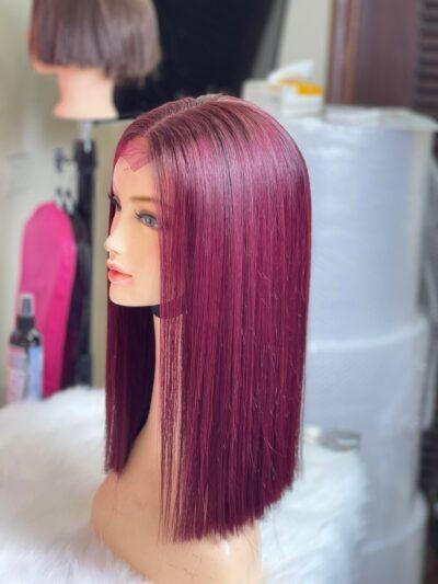 closure wig bone straight red color