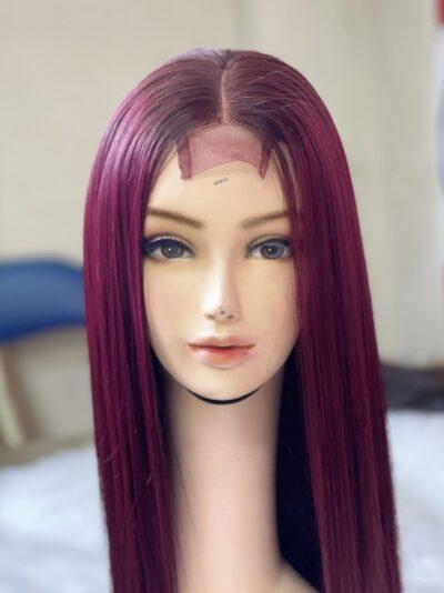 closure wig bone straight red color