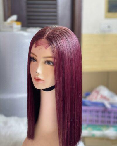closure wig bone straight red color